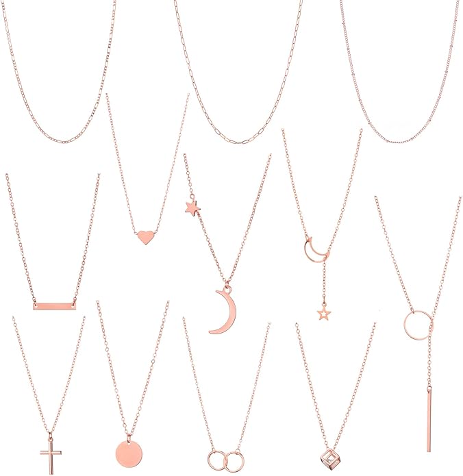 Starain 12Pcs Layered Choker Necklace Fashion Multilayer Chain Necklace Simple Gold Necklace Set for Women