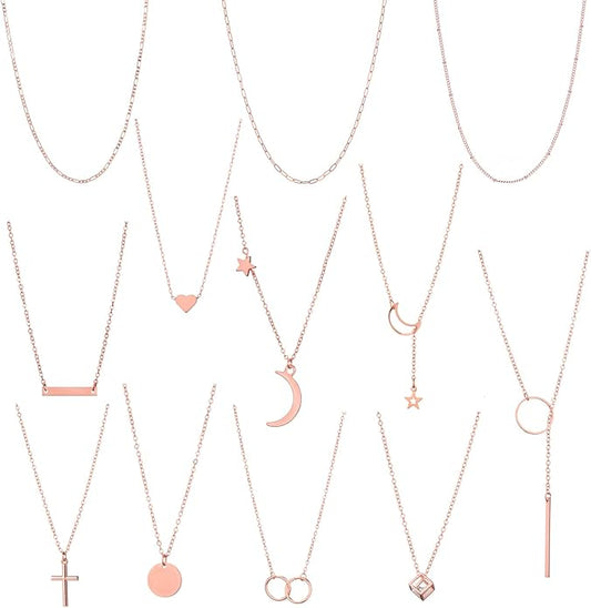 Starain 12Pcs Layered Choker Necklace Fashion Multilayer Chain Necklace Simple Gold Necklace Set for Women