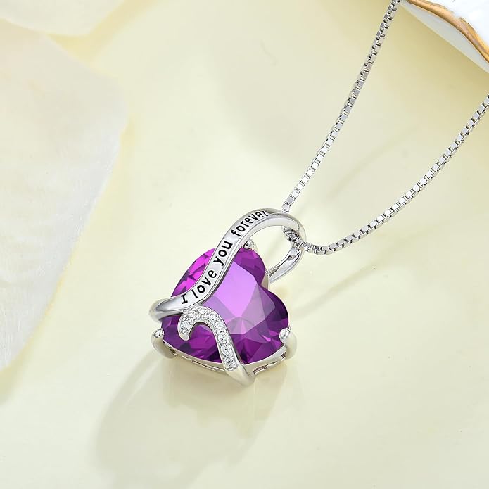 Women Heart Necklace 925 Sterling Silver I Love You Forever Pendant Necklace with Cubic Zirconia Jewelry