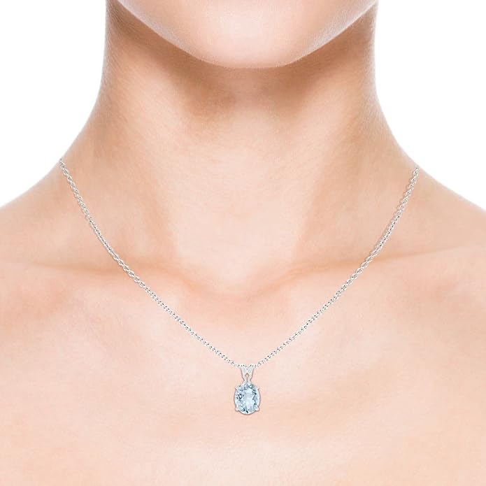 Angara Natural Aquamarine Solitaire Pendant for Women | Vintage in 14K Solid Gold/Platinum With 18" Chain | March Birthday, Anniversary, Gemstone Jewelry Gift
