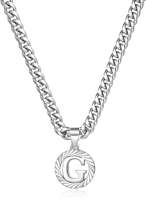 KissYan Gold Initial Necklace,14K Gold Plated Round Letter Pendant Hollow Capital Monogram 5mm Cuban Chain Necklace Alhpabets from A-Z Dainty Jewelry for Women Men