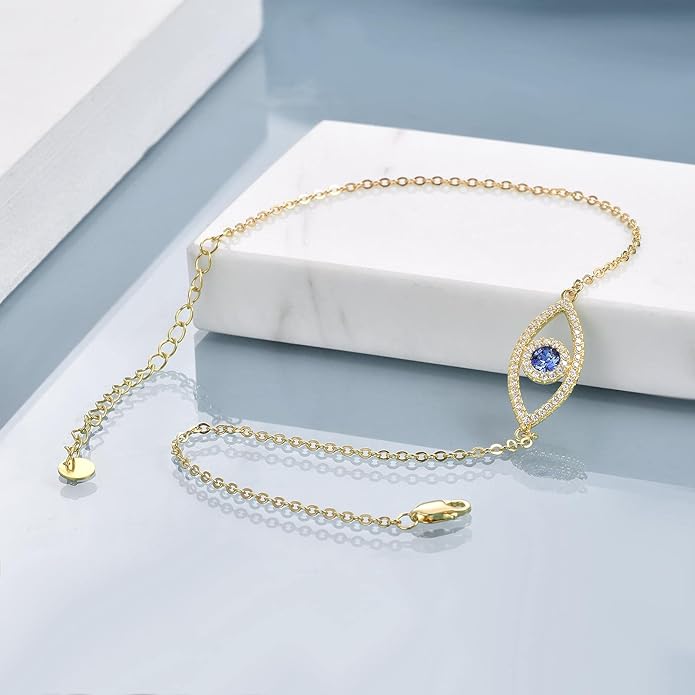 AOBOCO Sterling Silver Anklet for Women Crystal Butterfly Dragonfly Evil Eye Ankle Bracelet
