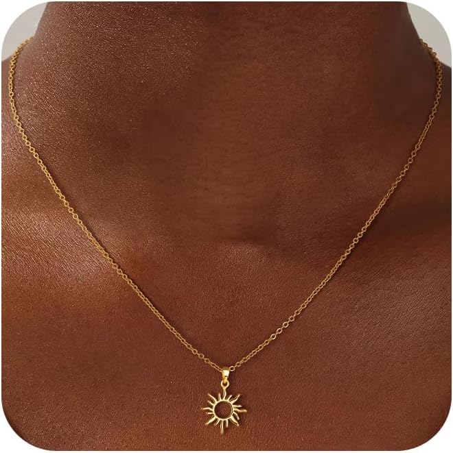 CHESKY Layered Necklaces for Women Trendy, Dainty 14k Gold Plated Pendant Necklace Layering Necklace for Women Non Tarnish Hypoallergenic Sun Gold Necklace Stack Gold Jewelry for Women Gifts