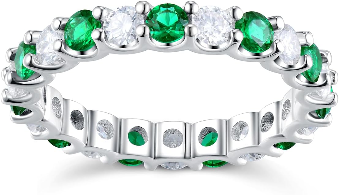 D Color VVS1 Clarity Moissanite and Sapphire/Ruby/Emerald Rings for Women, Solid 925 Sterling Silver, Anniversary Birthday Mothers Day Jewelry Gift, Stackable Wedding Ring, Size 4-11