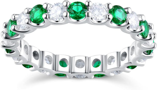 D Color VVS1 Clarity Moissanite and Sapphire/Ruby/Emerald Rings for Women, Solid 925 Sterling Silver, Anniversary Birthday Mothers Day Jewelry Gift, Stackable Wedding Ring, Size 4-11
