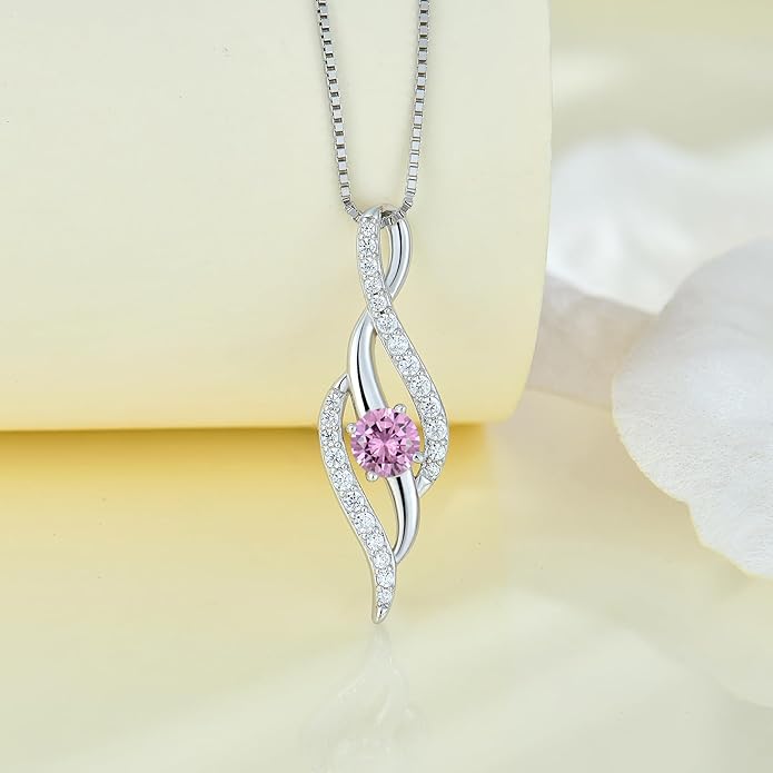 Women Infinity Necklace 925 Sterling Silver Twist Birthstone Pendant with Chain 5A Cubic Zirconia Jewelry