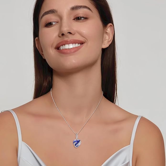 FJ Infinity Birthstone Necklace 925 Sterling Silver Love Heart Pendant Jewelry Gifts for Women