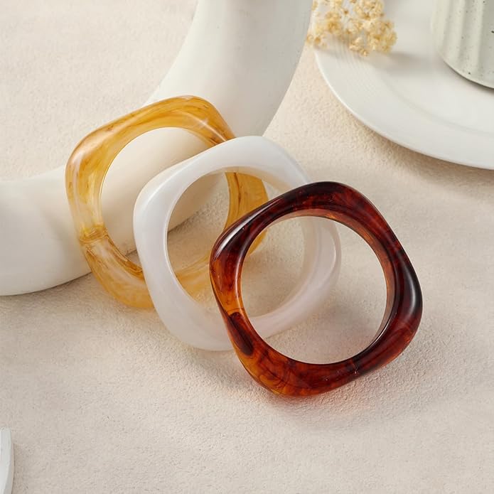 Acrylic Chunky Bangle Bracelets for Women, Irregular Punk Acrylic Resin Bangle Geometric Cuff Wide Wristband Bracelet Fashions Thick Acetate Statement Jewelry Set