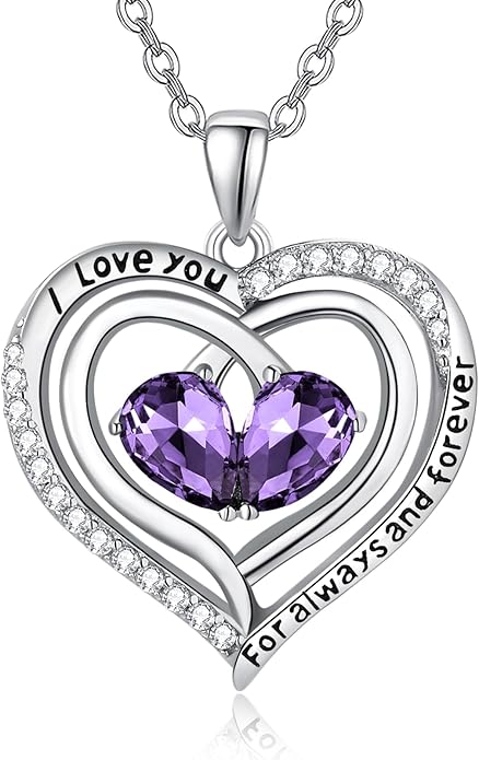Zeuslia Double Birthstone Necklace Gifts for Wife - 925 Sterling Silver Sunflower/Rose/Crown Cross/Compass/Heart Pendant I Love You Necklace, Anniversary Birthday Gifts for Wife Girlfriend Mom Her