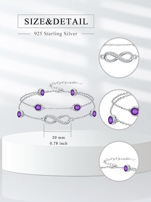 Dorunmo Anklet Bracelets for Women 925 Sterling Silver Infinity Anklets Bracelets Birthstone Jewelry Gifts for Mom Wife