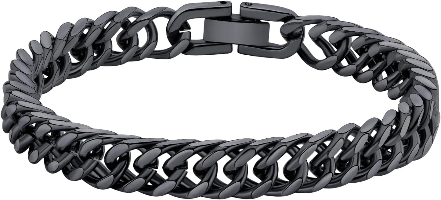 8/12/17mm Wide Cuban Link Bracelet for Men Father Gift 18K Gold/Black Plated Stainless Steel Bracelets 7.4-9 Inches(Gift Wrapped)