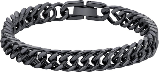 8/12/17mm Wide Cuban Link Bracelet for Men Father Gift 18K Gold/Black Plated Stainless Steel Bracelets 7.4-9 Inches(Gift Wrapped)