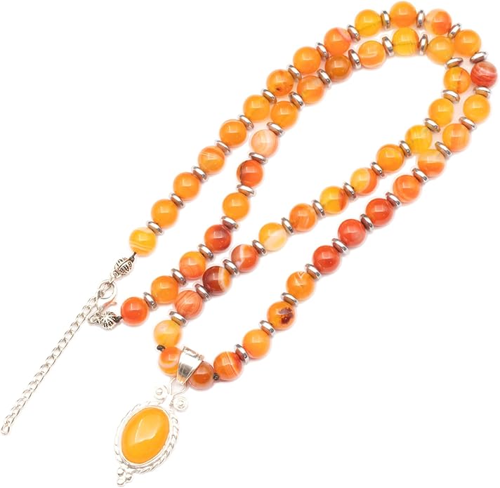 Natural Carnelian Agate Silver Pendant, Genuine Black Onyx Beaded Necklace, Gemstone Strong Necklace, 18x13 Cabachon, Fashion Dainty Jewelry, Healing Crystal Chakra Necklace, Minimalist Necklace