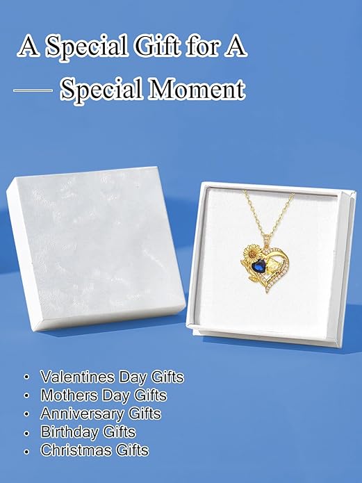 Sunflower Heart Necklace for Women 14K Gold Exquisite Anniversary Birthday Gifts for Wife Mother Her Double Birthstone Pendant jewelry‘You Are My Sunshine’