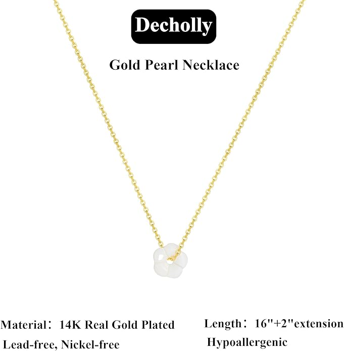 Gold Pearl Necklaces for Women Trendy, 14K Gold Plated Dainty Necklace Simple Layered Pearl Necklaces for Women Trendy Wedding Birthday Jewelry