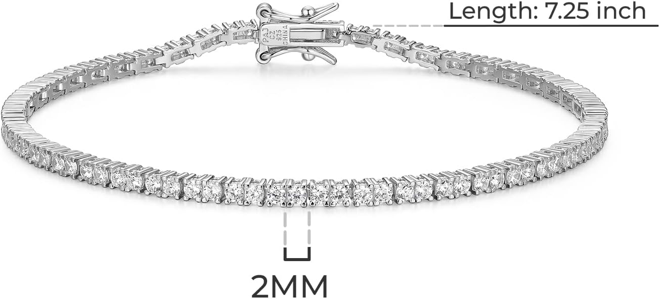 Amazon Essentials Plated Sterling Silver Round Cut Cubic Zirconia Tennis Bracelet