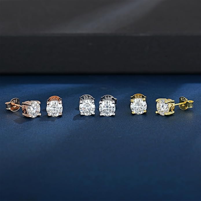 Moissanite Stud Earrings for Women Men 925 Sterling Silver,Hypoallergenic 18K White Gold Plated D Color VVS1 Jewelry