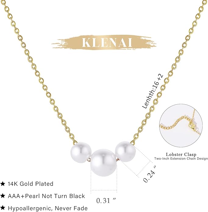 Gold Pearl Necklace for Women, 14K Gold Plated Layered Pearl Necklaces for Women Trendy Simple Herringbone Chain Pearl Necklace for Women Gold Jewelry Gifts
