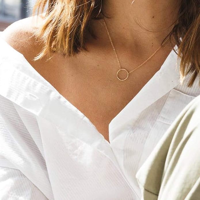 Turandoss Dainty Layered Choker Necklace, Handmade Y Pendant Necklace Multilayer Bar Disc Necklace Adjustable Layering Choker Necklaces for Women
