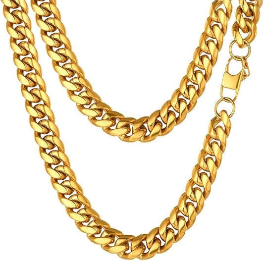 PROSTEEL 316L Stainless Steel Figaro Cuban Chain Necklace for Men, Black/18K Real Gold Plated, 4/5/6/7.5/9/10/13mm, 14inch-30inch, Come with Box