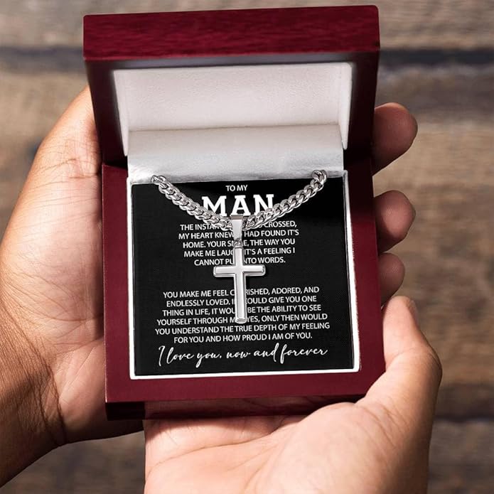 VIRAGIL To My Man Necklace Chain for Men, Silver Stainless Steel Chain Jewelry, Romantic Gift from Partner for Birthday Valentine or Everyday Wear with Meaning