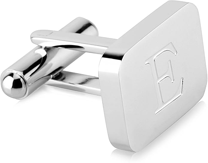 18K White-Gold Plated Initial Engraved Stainless Steel Men’s Cufflinks With Gift Box -Personalized Alphabet Letter’s A-Z By Lux & Pair