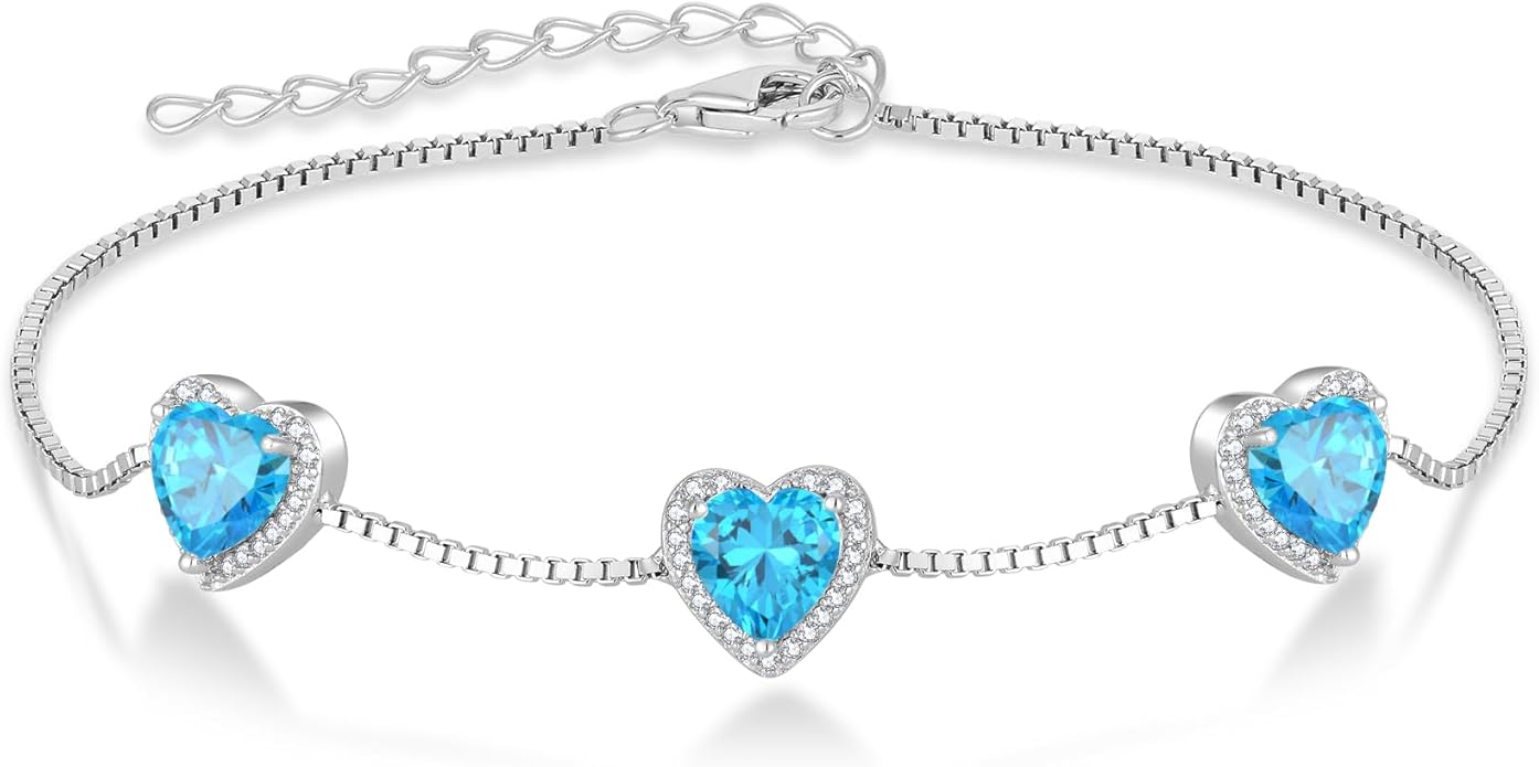 Love Heart Bracelet 925 Sterling Silver Halo Heart Birthstone Bracelet Jewelry Gifts for Women