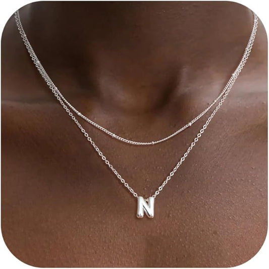 Bubble Letter Necklace Layered Initial Necklaces for Women Dainty Cute Choker Pendant Stack Jewelry Teen Gift Trendy Stuff