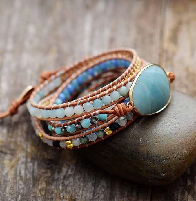 ZOSOJONA Boho Handmade Natural Stone Wrap Bracelets Turquoises Crystal Beads Bracelet Jewelry