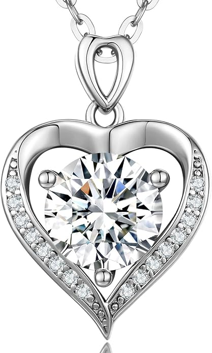 Moissanite Heart Necklace for Women,1-2 Carat Moissanite Pendant Necklace Engraved with 'I LOVE YOU,Birthday Gifts for Women,Mom, Girlfriend, Jewelry Gifts for Christmas Valentine's Day