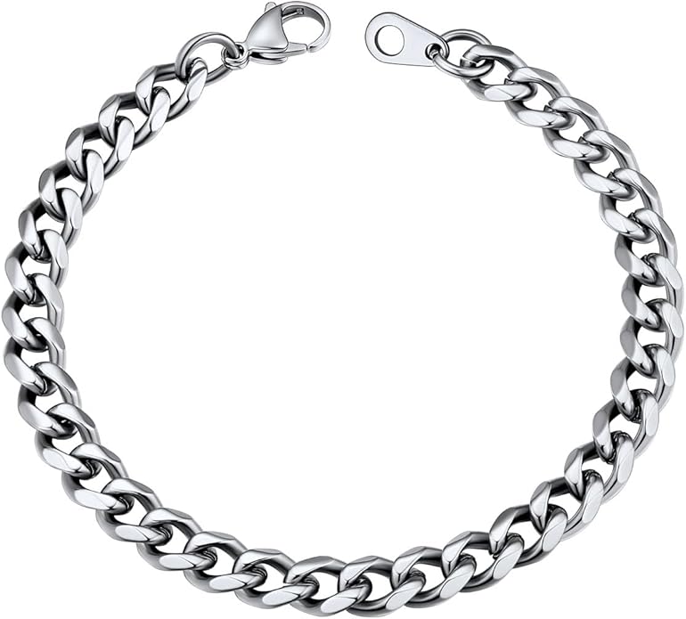 U7 Link Bracelets for Men, Cuban Link/Rope/Watch Band Solid Bracelet, Silver Black Gold Color Wrist Bracelet 3/6/9/12/15mm Width, 6.5/7.5/8.3 Inch Length, Hand Chain Jewelry for Mens Women