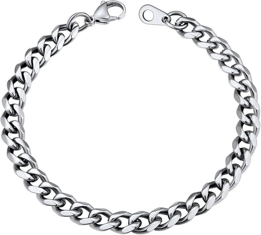 U7 Link Bracelets for Men, Cuban Link/Rope/Watch Band Solid Bracelet, Silver Black Gold Color Wrist Bracelet 3/6/9/12/15mm Width, 6.5/7.5/8.3 Inch Length, Hand Chain Jewelry for Mens Women