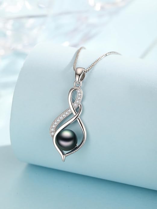 KANNSOAR Tahitian Black Pearl AAAA 18K Gold Plated Sterling Silver Pendant Necklace for Women Wife Mom Girlfriend Valentine Her Jewelry Gift for Anniversary Birthday Christmas