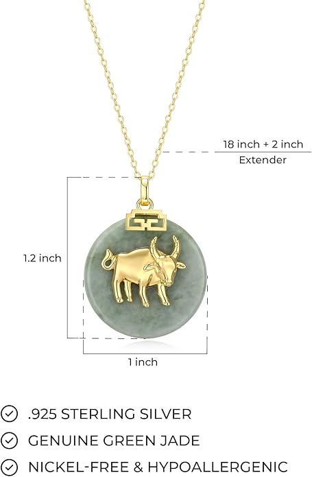 ETERNAL JADE .925 Sterling Silver 18K Gold Plated Chinese Zodiac Sign Pendant Necklaces for Women - Hypoallergenic Genuine Green Jade Gold Necklace for Women Zodiac Year Jewelry, 18 inch Chain
