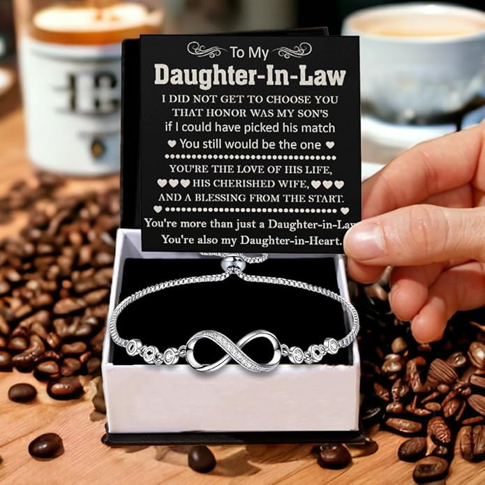 To My Beautiful Daughter In Law Bracelet From Mother-In-Law, Daughter In Law Birthday Gifts, Infinity Star Heart Bracelet For Her With Heartfelt Message Card & Elegant Box, Bonus Daughters Bracelets