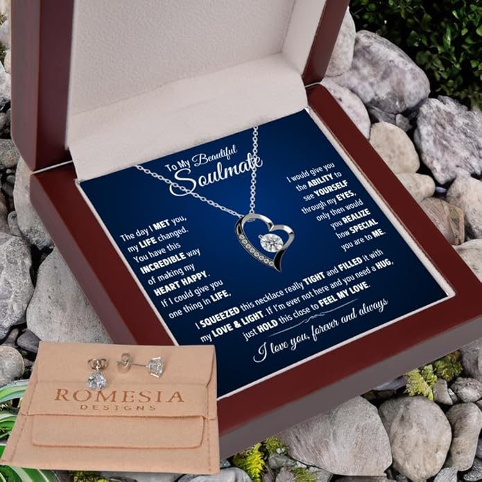 To My Soulmate Necklace For Women, Soul Mate Jewelry for Women, Future Wife Gifts, To My Wife Necklace from Husband, Gifts for Girlfriend, Pendant With Message Card