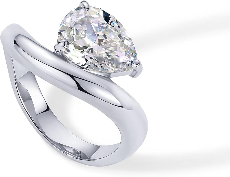 PAVOI 14K Gold Plated Wavy Engagement Ring for Women | Solitaire Cubic Zirconia Wedding Band & Promise Rings for Her | Trendy Fashion Jewelry