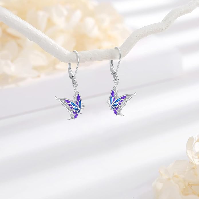 Sterling Silver Tree of Life/Flower/Bee/Animals/Cat/Hummingbird Dangle Earrings Moonstone Turquoise Drop Leverback Earrings Jewelry Gifts