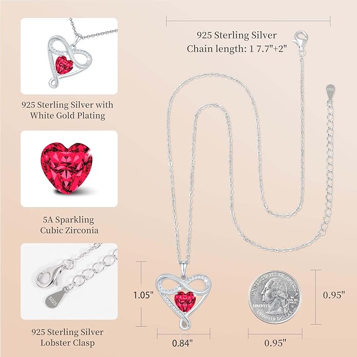 925 Sterling Silver Infinity Necklace - Exquisite Silver Jewelry for Women, Love Heart Necklace for Birthday, Anniversary, Valentine’s Day - Ideal Gift for Girlfriend, Wife, Mom, or Her