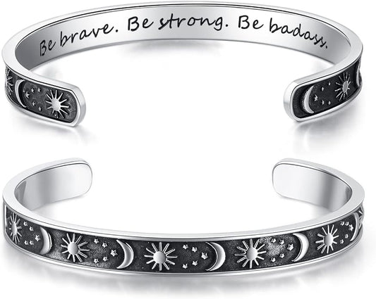 TONY & SANDY Inspirational Bracelets for Women Teen Girls Personalized Gifts for Daughter Granddaughter Mom Sister Friends Stainless Steel Engraved Cuff Birthday Easter Christmas