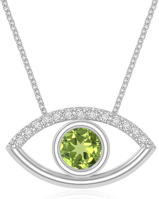 Natural Gemstone with Moissanite Evil Eye Pendant Necklaces for Women in Silver/18K Yellow/Rose Gold Vermeil,Birthstone Jewelry Gifts for Her Birthday,Anniversary, Graduation