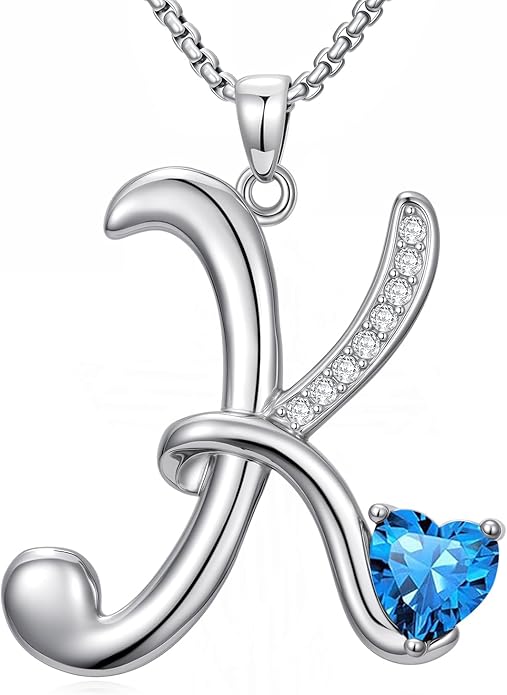 Christmas Gifts for Women Alphabet A to Z Initial Birthstone Pendant Necklaces for Women - 18k White Gold Plated Personalized Name Jewelry Valentine Mothers Day Birthday Gifts for Women Her Girlfriend