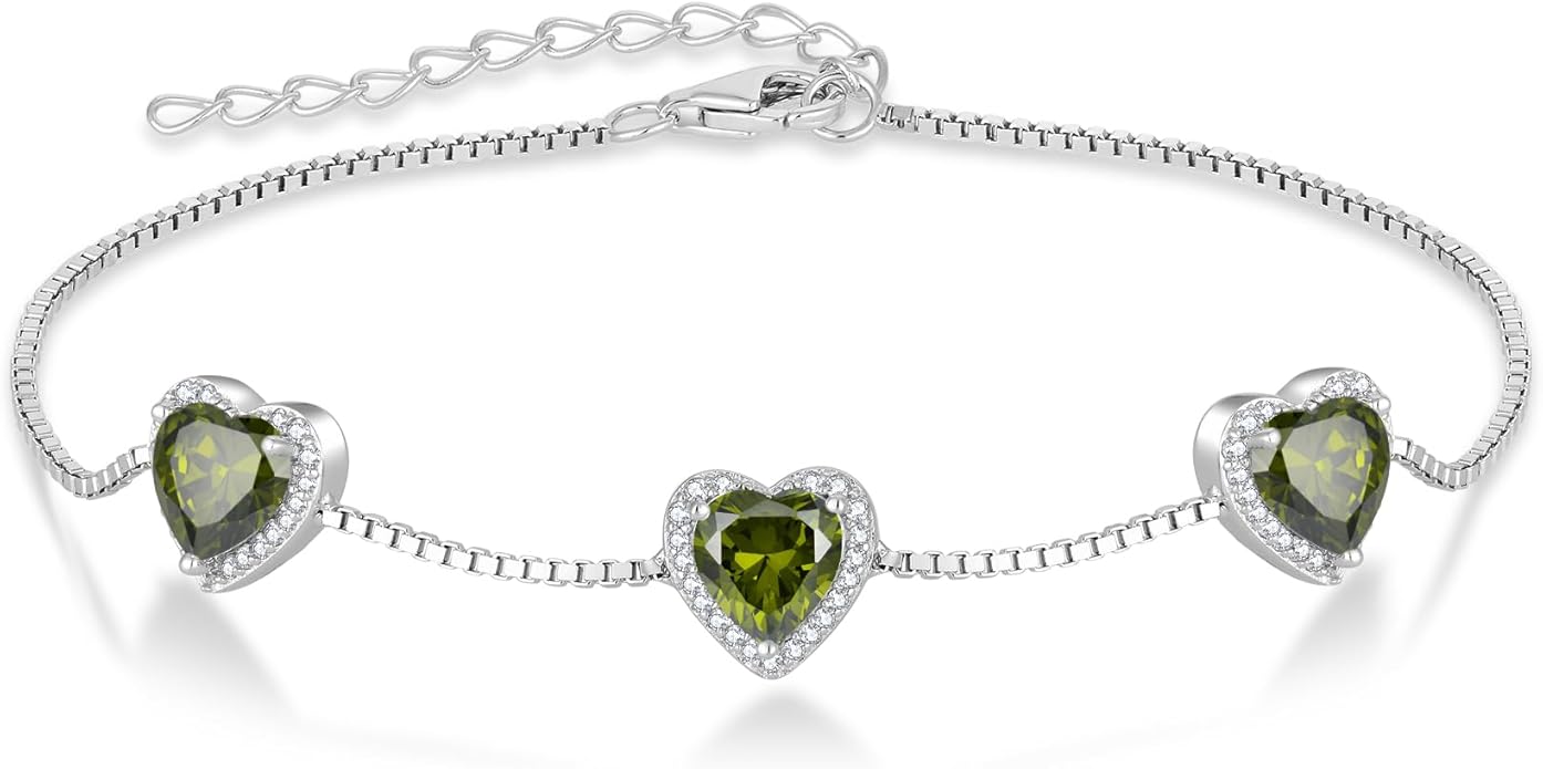 Love Heart Bracelet 925 Sterling Silver Halo Heart Birthstone Bracelet Jewelry Gifts for Women