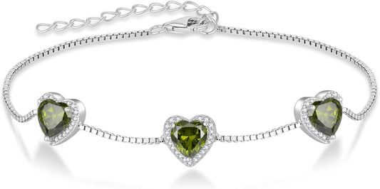 Love Heart Bracelet 925 Sterling Silver Halo Heart Birthstone Bracelet Jewelry Gifts for Women