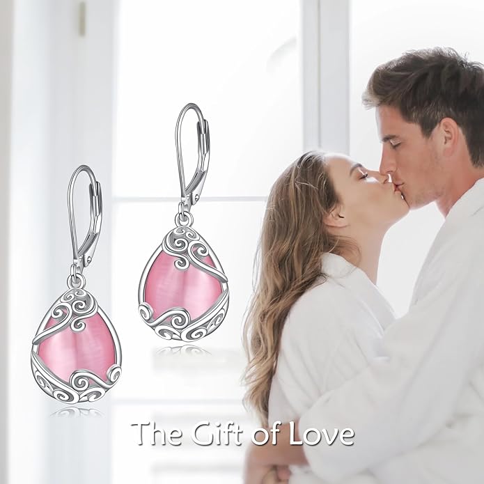 Moonstone Filigree Drop Dangle Teardrop Earrings 925 Sterling Silver Moonstone Leverback Earrings for Women Jewelry Gifts