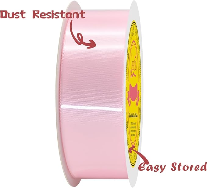 LEEQE Double Face Lt.Pink Satin Ribbon 1-1/2 inch X 50 Yards Polyester Lt.Pink Ribbon for Gift Wrapping Very Suitable for Weddings Party Hair Bow Invitation Decorations and More