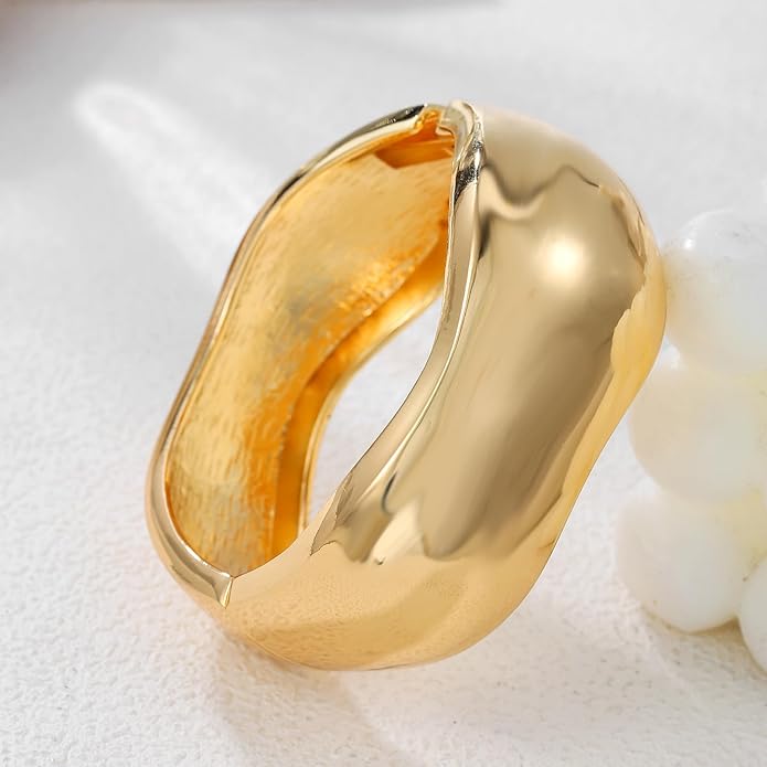 jokcde Chunky Gold/Silver Gold Cuff Bangle Bracelets for Women Trendy Hinged Cuff Open Wide Chunky Gold Bracelet Minimalist Bangle Jewelry Gift