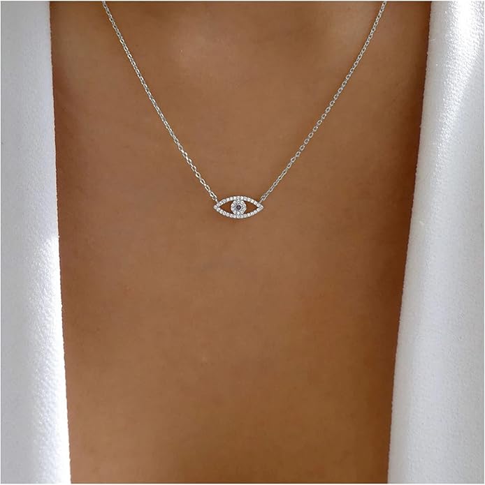Bohemia Cz Evil Eye Necklace Crystal Eye Pendant Necklace Pave Evil Eye Choker Necklace Gold Lucky Eye Halo Necklace Jewelry for Women and Girls