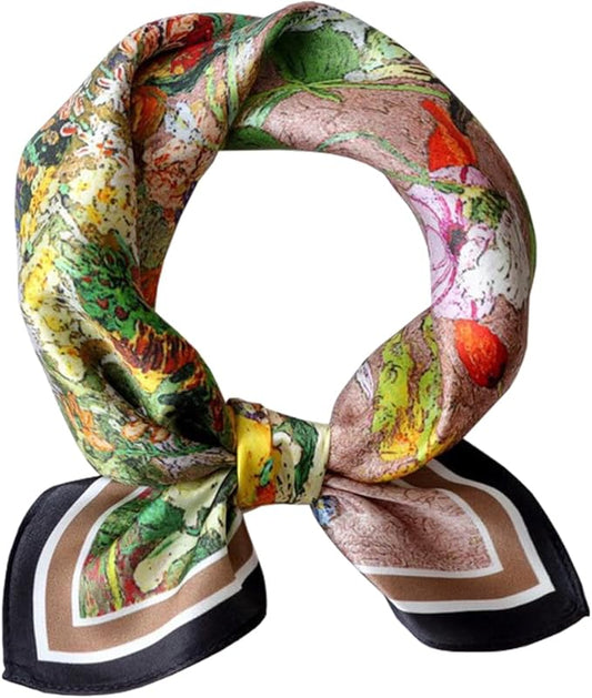 ANDANTINO 100% Mulberry Silk Square Scarf for Hair-25.6" X25.6'' Women Men Natural Silk Neckerchief Digital Printed Headscarf