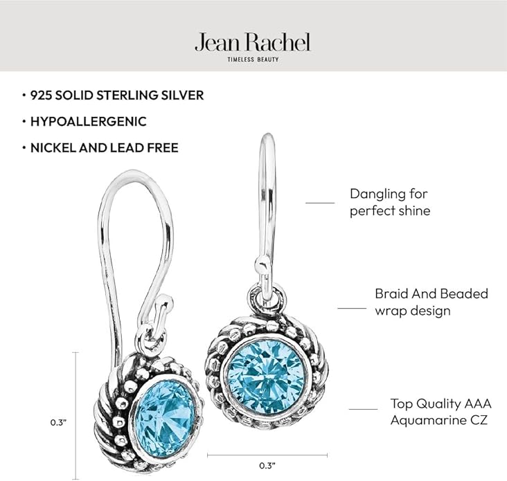JEAN RACHEL JEWELRY 925 Sterling Silver Dangle Earrings for Women - Rope with Cubic Zirconia Vintage Design - Hypoallergenic, Lead & Nickel Free - Artisan Handcrafted Statement Earrings